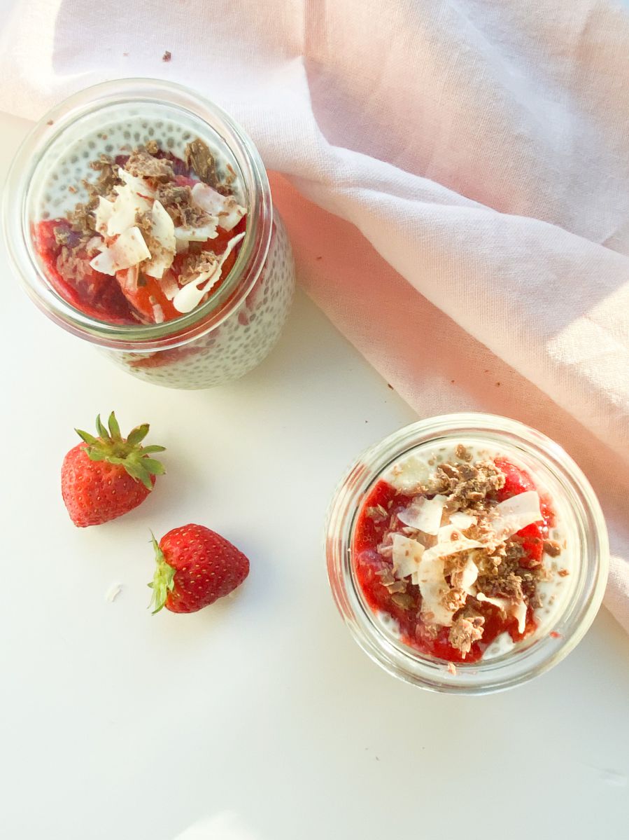 Chia seed pudding with strawberry compote