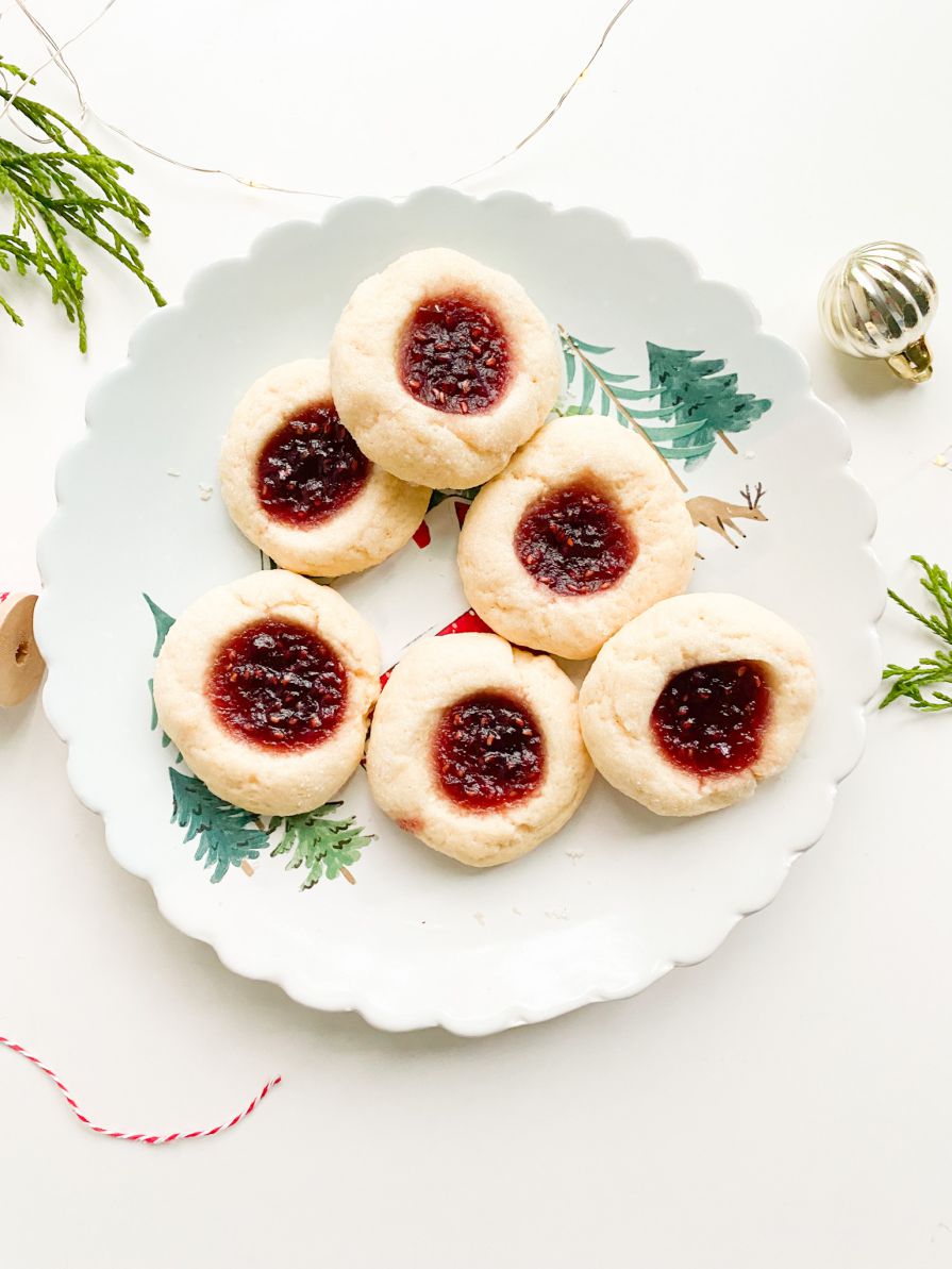 Raspberry jam thumbprint cookies